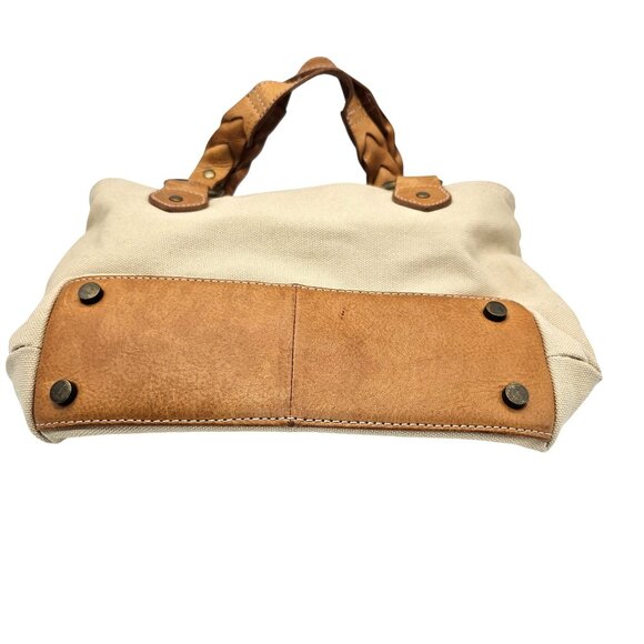 Eddie Bauer Canvas & Leather Small Tote Braided Double Handles Buckle Accent - Picture 3 of 16